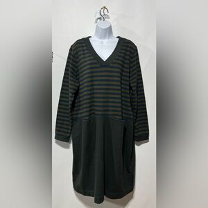 Wrap London Striped Teal/Khaki 100% Organic Cotton Dress‎ Size 18 New with tags
